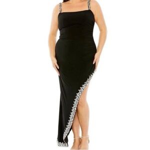 Mac Duggal Plus Size 18 Black Assymtric Beaded Dress NWT